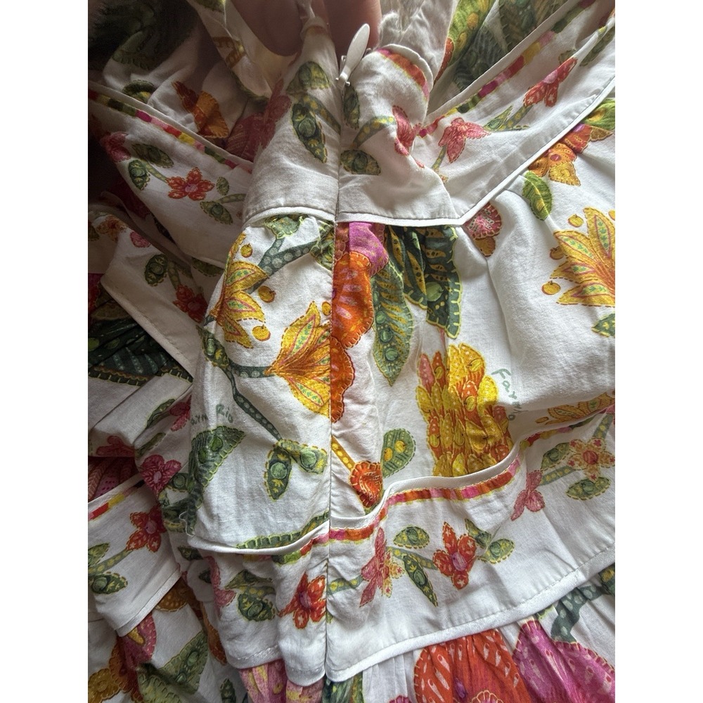 Farm Rio Macaw Bloom Tie Shoulder Mini Dress Large Ruffle Botanical Floral Zip - Picture 10 of 16
